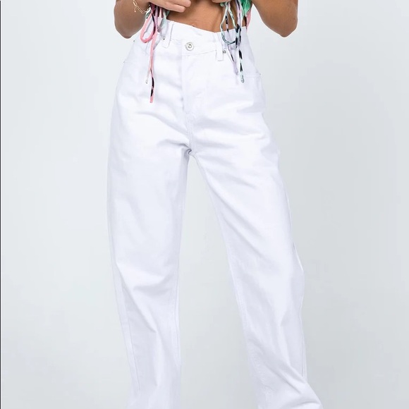 Princess Polly Holly Asymmetrical Straight Leg Jeans White Denim - Picture 6 of 8